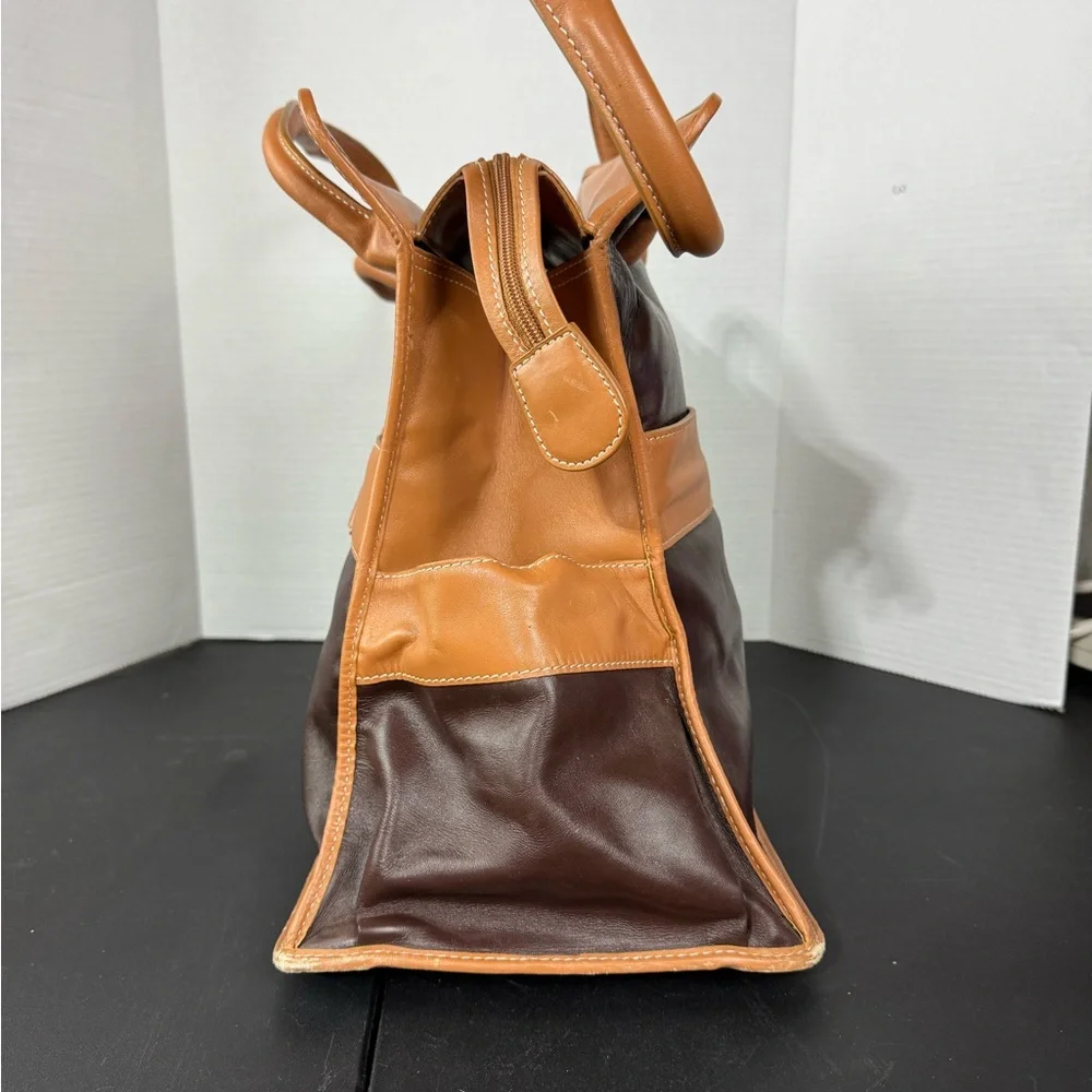 bo'n Brown Leather Tote‎ Bag Satchel Buckle Accent Pocketbook Handbag Purse